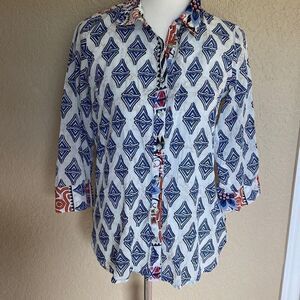 Orientique Naturally Australian graphic button down shirt Sz US5 AU12